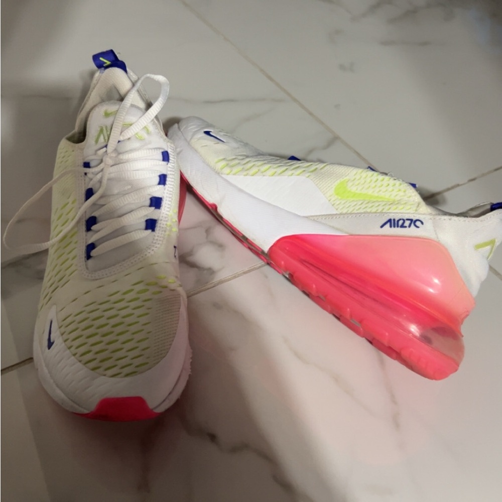 Nike Women's Air Max 270 White and Neon Pink Athletic Shoes